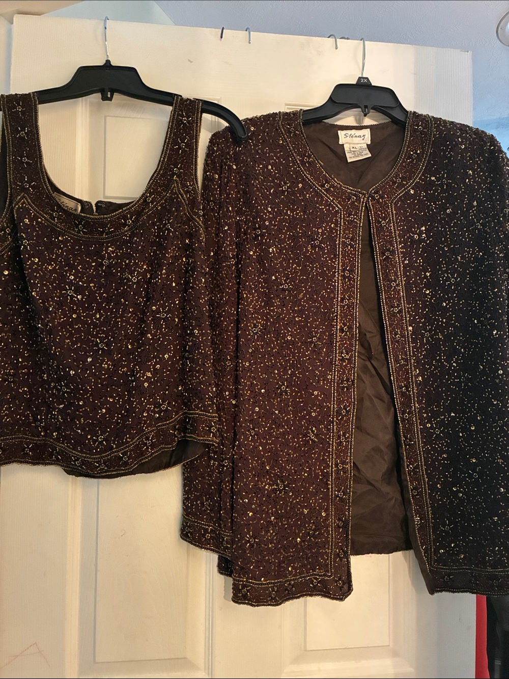 Steamy Embellished Brown Beaded Tank & Jacket Set